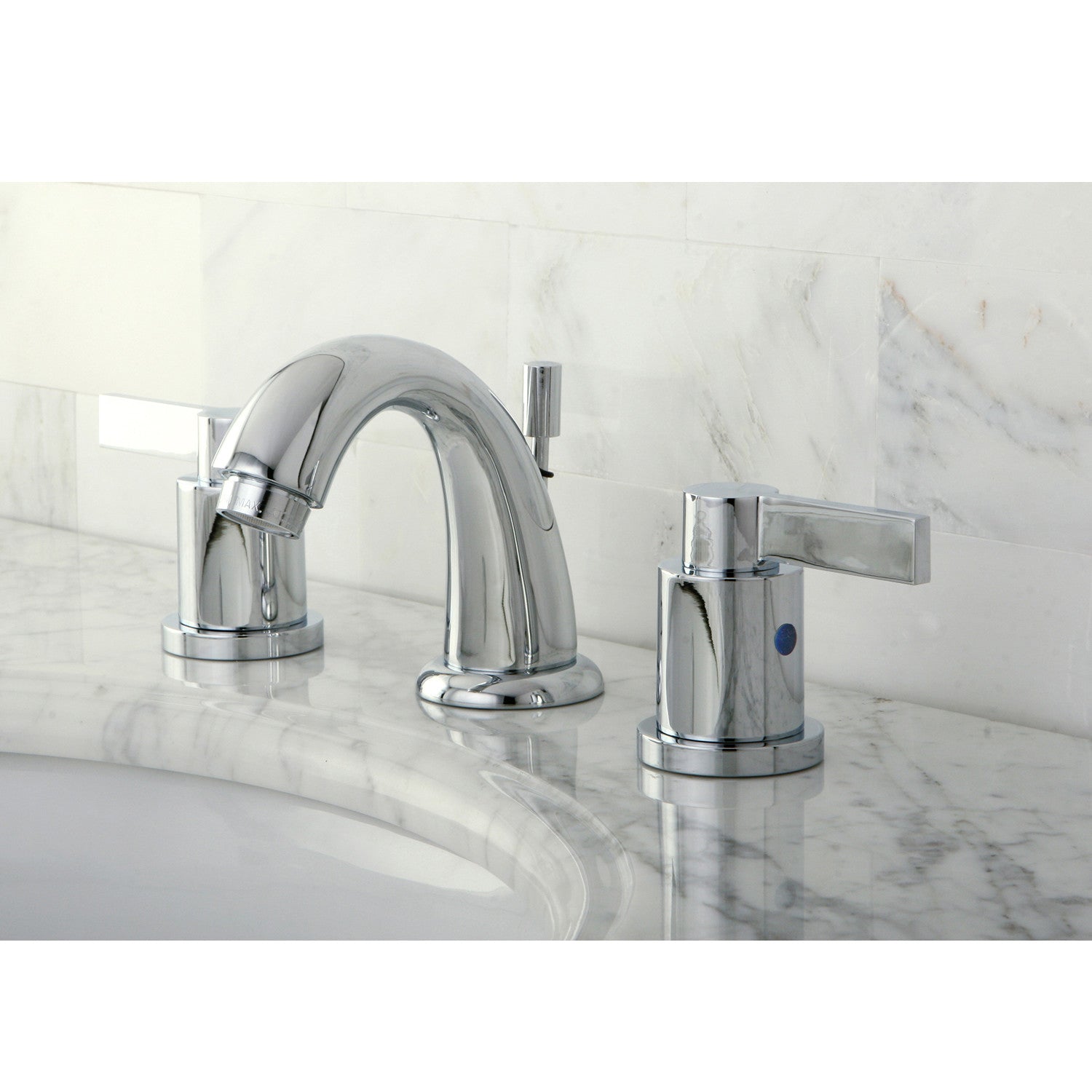 Kingston Tulare KB8911NDL - NuvoFusion Two-Handle 3-Hole Deck Mount Widespread Bathroom Faucet with Pop-Up Drain, Polished Chrome — thumbnail 2
